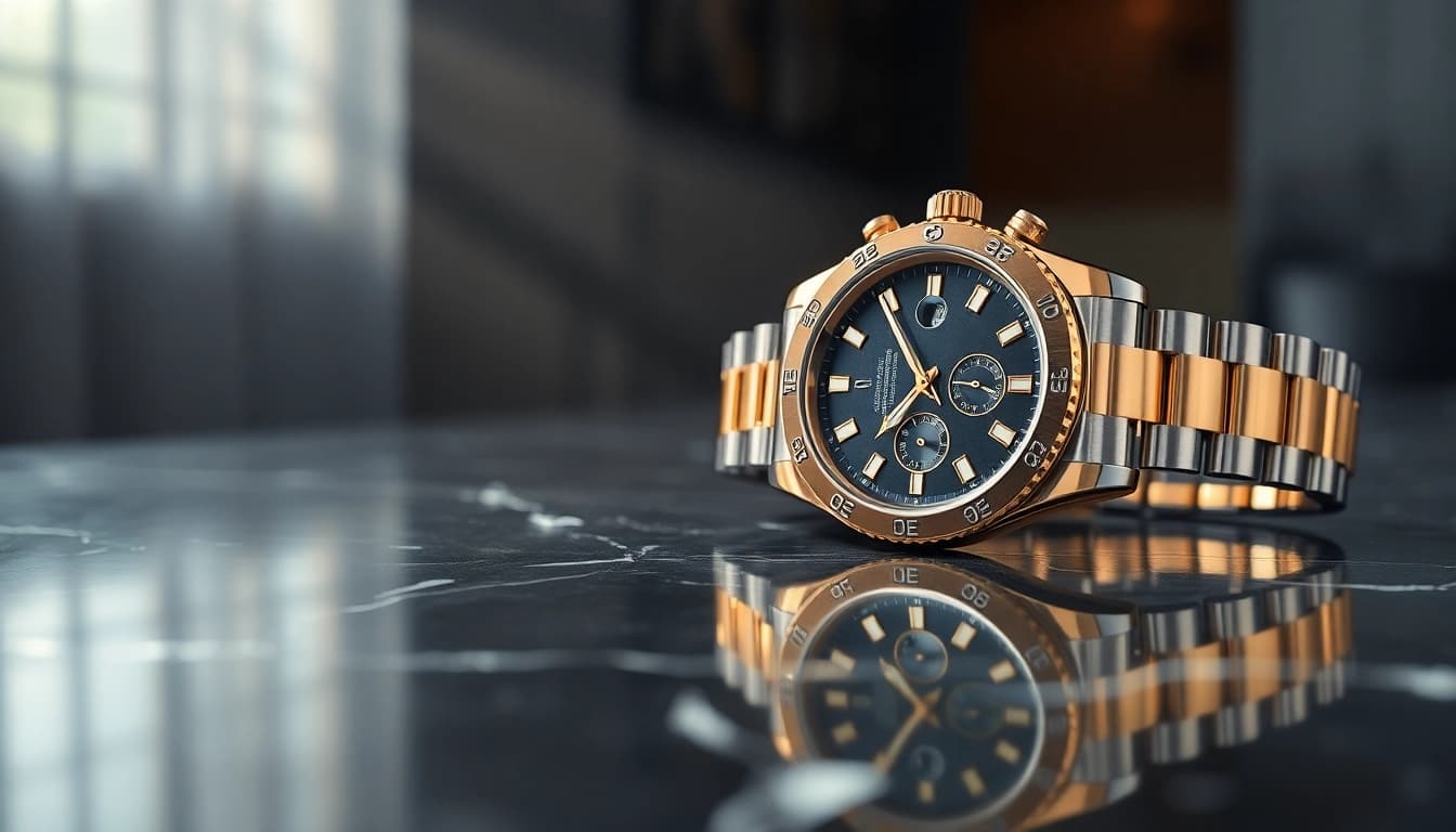 View of a stunning rolex replica watch highlighting its exquisite details.