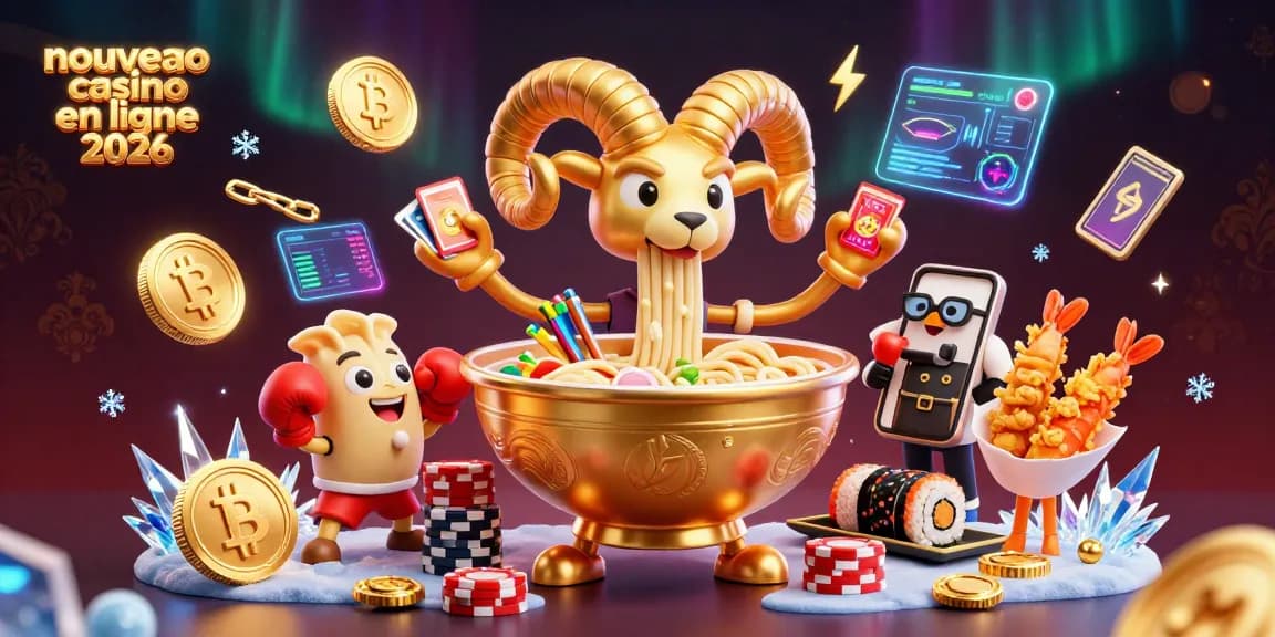 Scène dynamique de nouveau casino en ligne 2026 avec une animation 3D riche en couleurs et éléments de jeu.