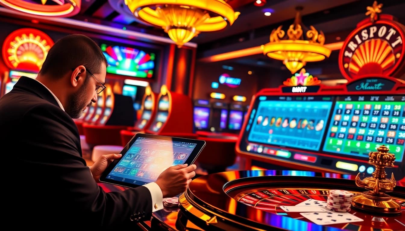 Engage with idnslot interface showcasing colorful slot machines and betting strategies.