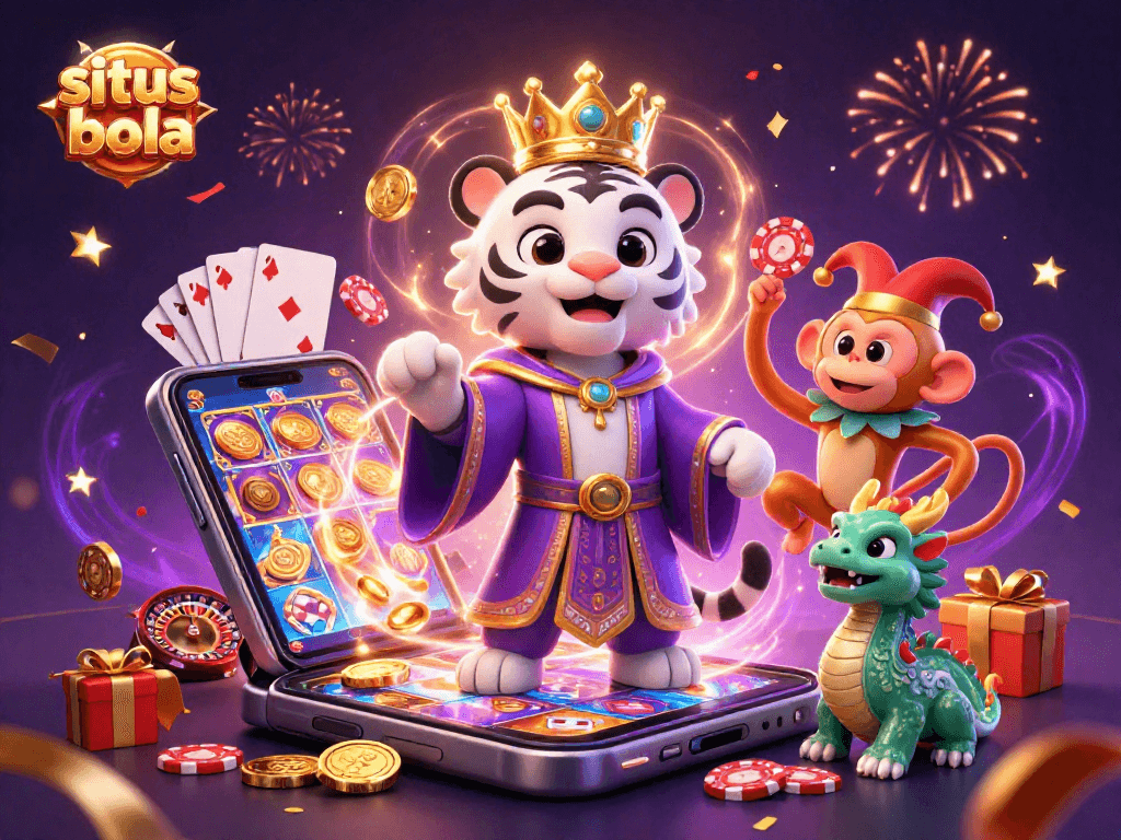 Play exciting situs judi bola online with playful characters and vibrant gaming elements.