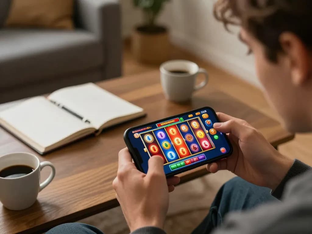 Engaging in casino senza registrazione app gameplay on smartphone in cozy home setting