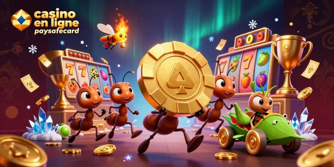 Jouez au casino en ligne paysafecard avec une équipe d'ants en pleine action de jeu dans un tunnel.
