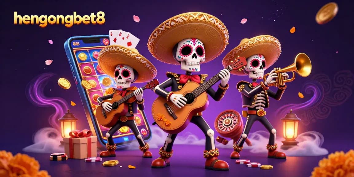 Experience the excitement of hengongbet8 with colorful, dynamic illustration featuring a mariachi band and vibrant casino elements.