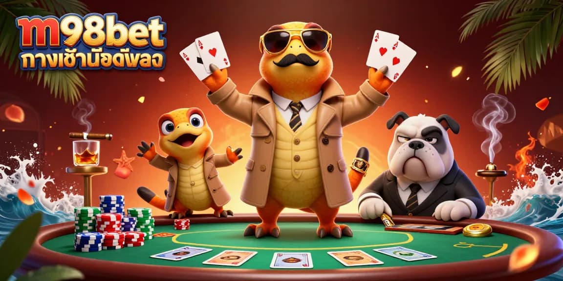 Engage with the fun at m98bet ทางเข้ามือถือ, where raptors creatively try entering a casino while surrounded by poker elements.