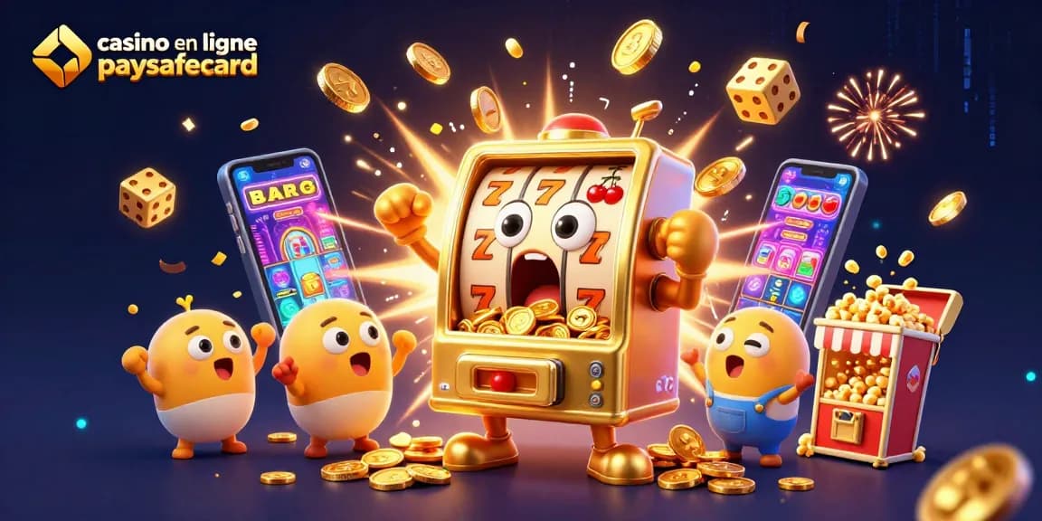Jouez au casino en ligne paysafecard avec des machines à sous en or et des jetons dorés.