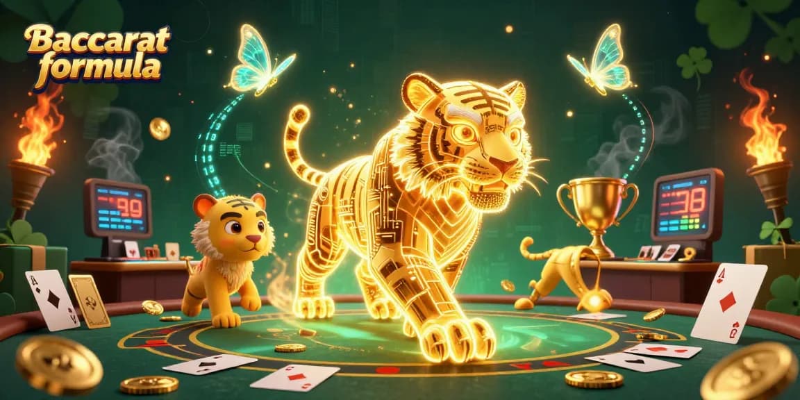 Engage with the Baccarat formula in a digital casino landscape featuring a neon golden tiger.