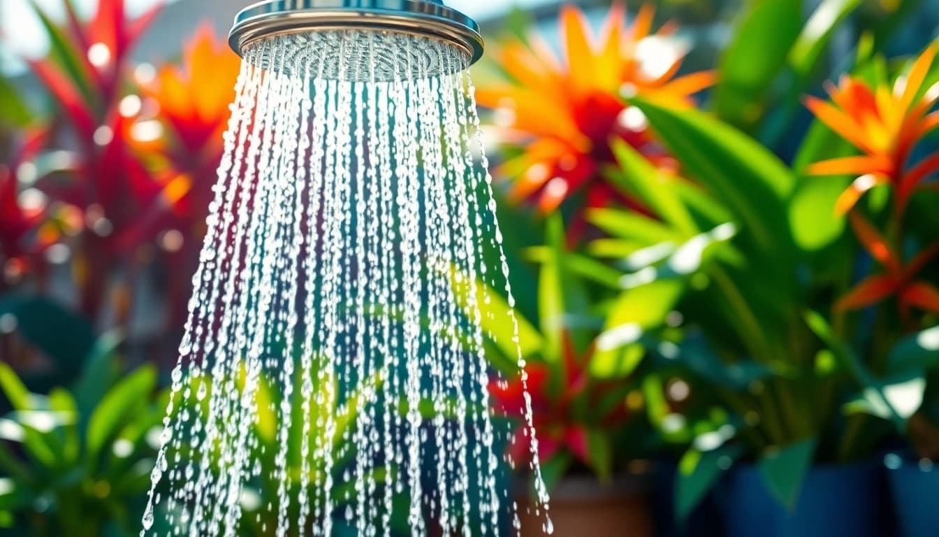 Explore sunny shower usa inc's vibrant shower experience amidst lush greenery and sunlight.