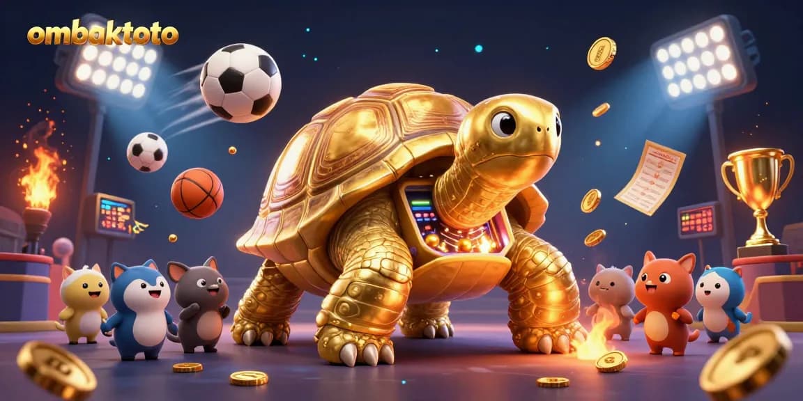 Experience ombaktoto with this vibrant 3D casino illustration showcasing exciting sports elements and playful characters.