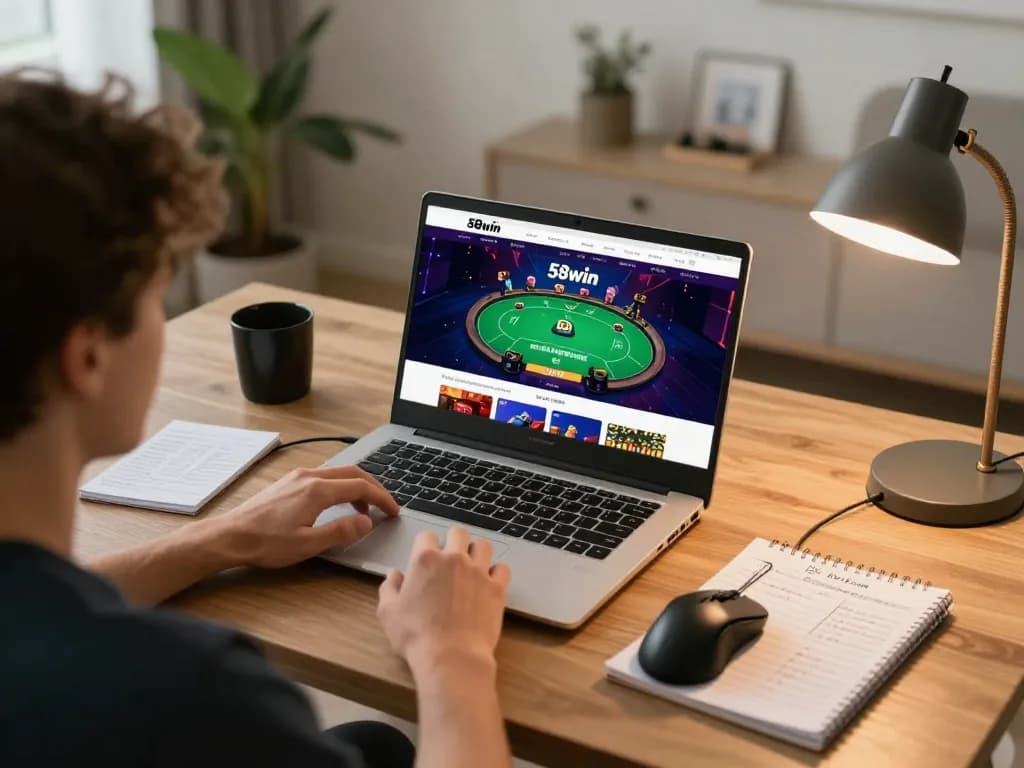 Engaged player strategizing on 58win com at home for a focused online gaming experience.