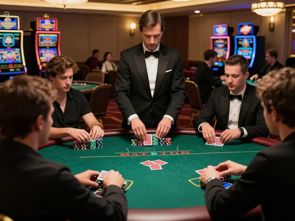 High-stakes poker game showcasing casino online stranieri sicuri atmosphere with players and dealer in action.