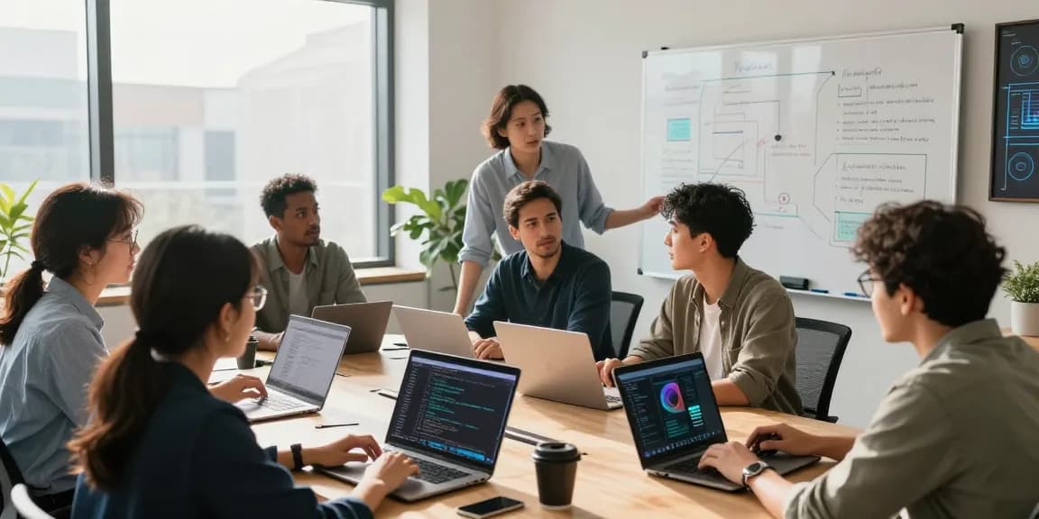 AWAM Discover team collaborating on innovative AI technology and video streaming solutions in a modern office.
