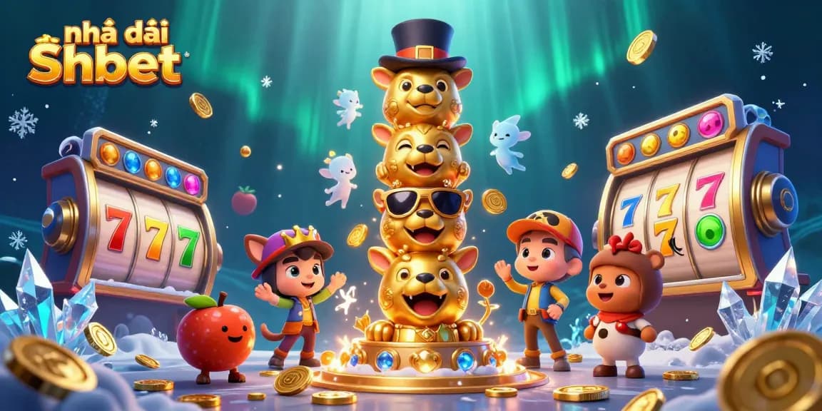 Experience thrilling slots and jackpots at Nhà cái Shbet with vibrant casino elements in a captivating 3D scene.