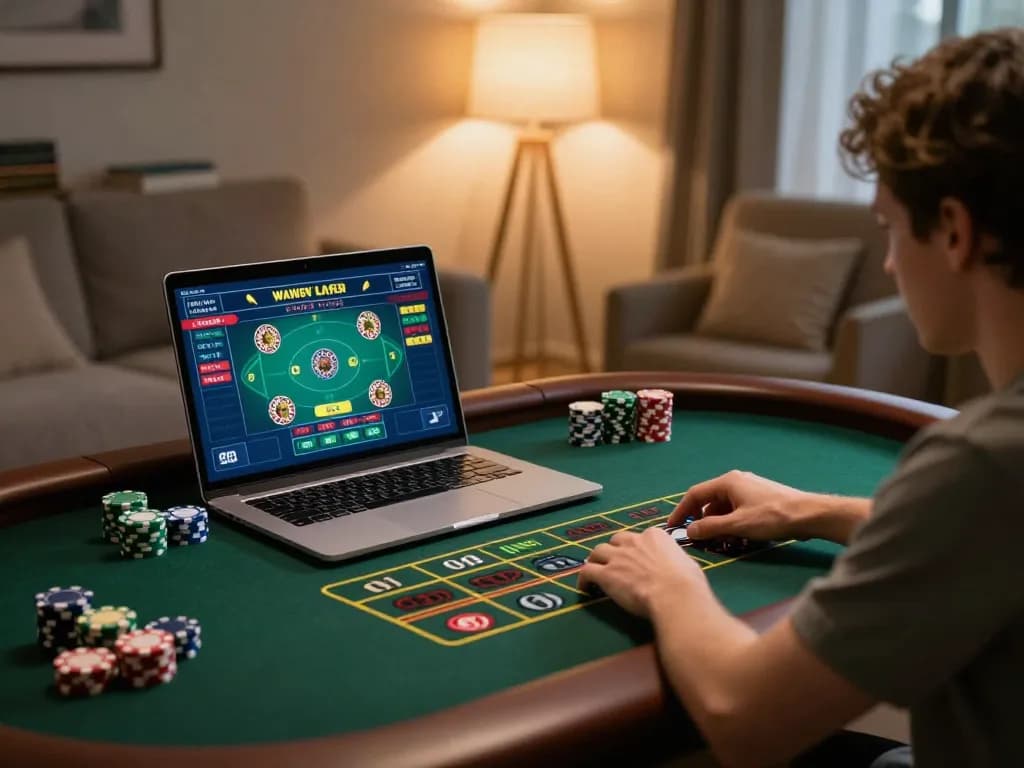 fly88 đăng nhập in action on a laptop, showcasing a live roulette game in a cozy home setting