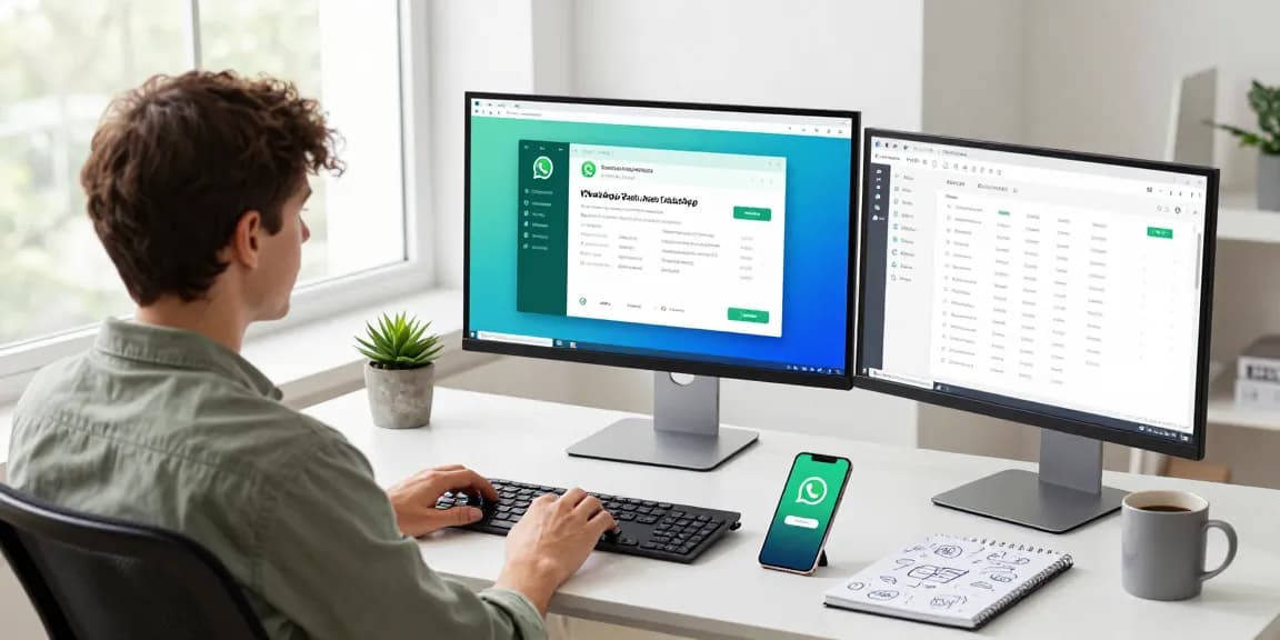 Engaged user utilizing WhatsApp電腦版 on a modern workspace computer setup.