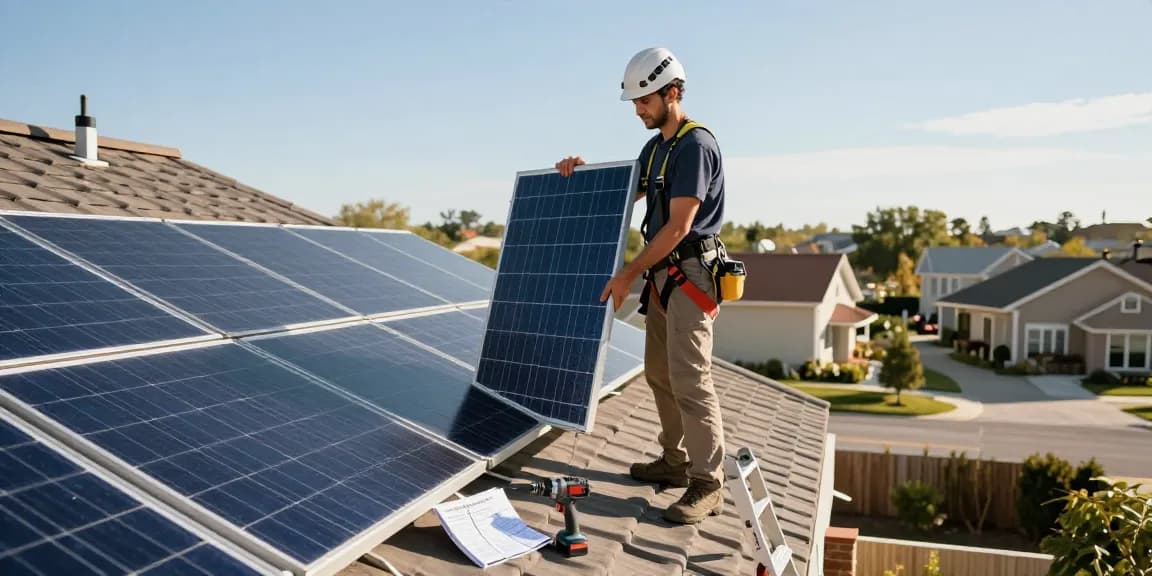 Professional solar panel installation showcasing best solar panel companies near me with expert installer on rooftop.