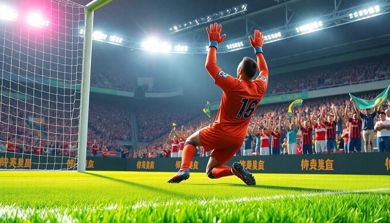Goalkeeper's spectacular save captivates the crowd during บอลวันนี, showcasing athleticism.