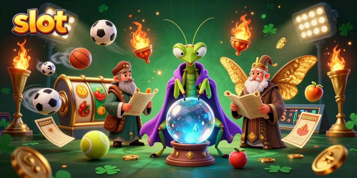 Spin and win at slot machines with vibrant reels, coins, and fortune teller characters.