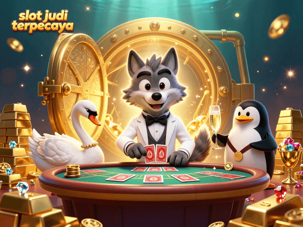 Slot judi terpercaya dengan ilustrasi kasino mewah dan karakter menarik yang menggoda