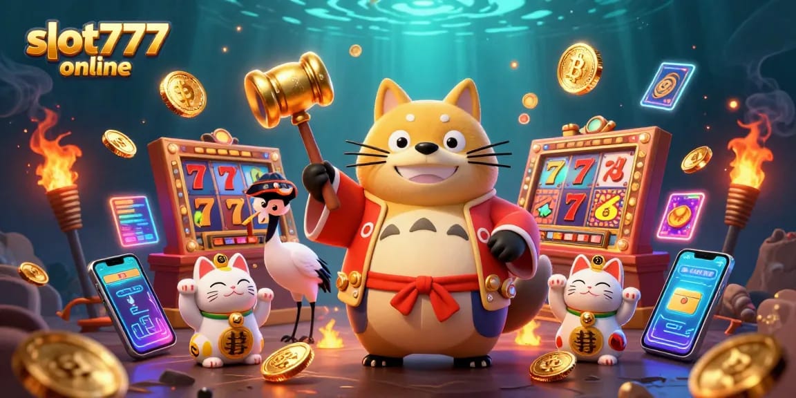 Experience the excitement of slot777 online with a vibrant scene filled with animated characters and gaming elements.
