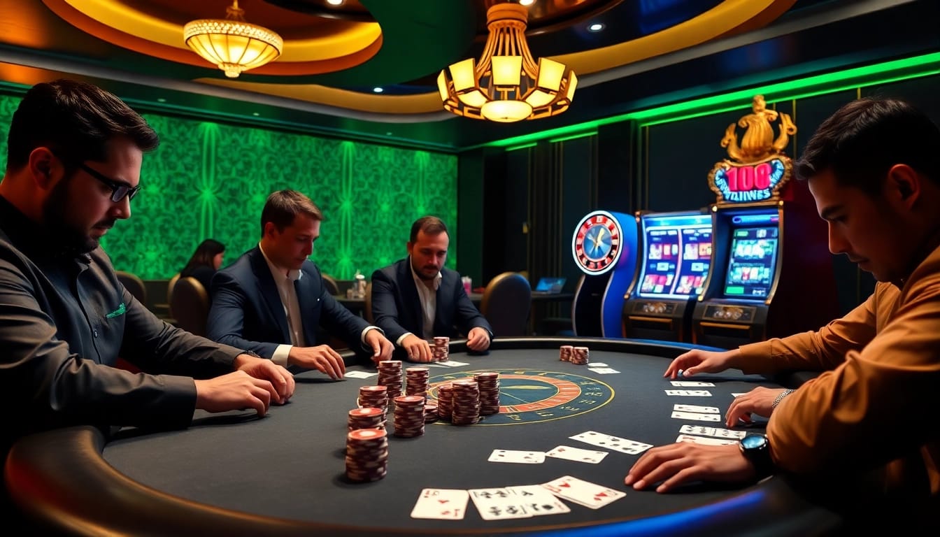 Découvrez l'excitation de meilleure casino en ligne avec une partie de poker intense, ornée d'un décor luxueux et de couleurs éclatantes.