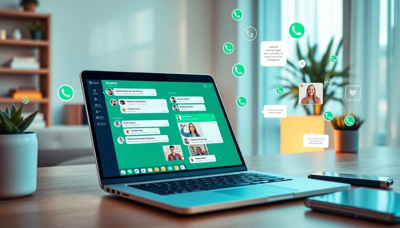 正在使用中的WhatsApp网页版的生动画面，宣传快连VPN以实现安全通信。