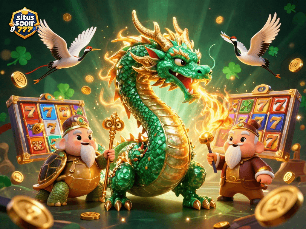 Play to win at situs slot gacor 777 with an illustration of a jade dragon and lucky charms for great rewards.