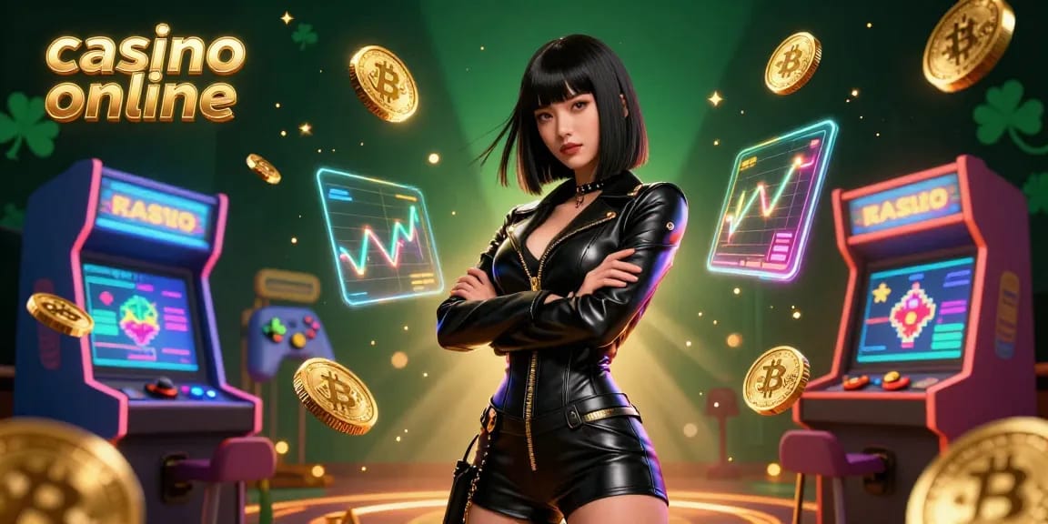 Participez à des jeux de casino en ligne avec une femme asiatique photoréaliste et des éléments de jeu dynamiques dans un cadre de casino vibrant.