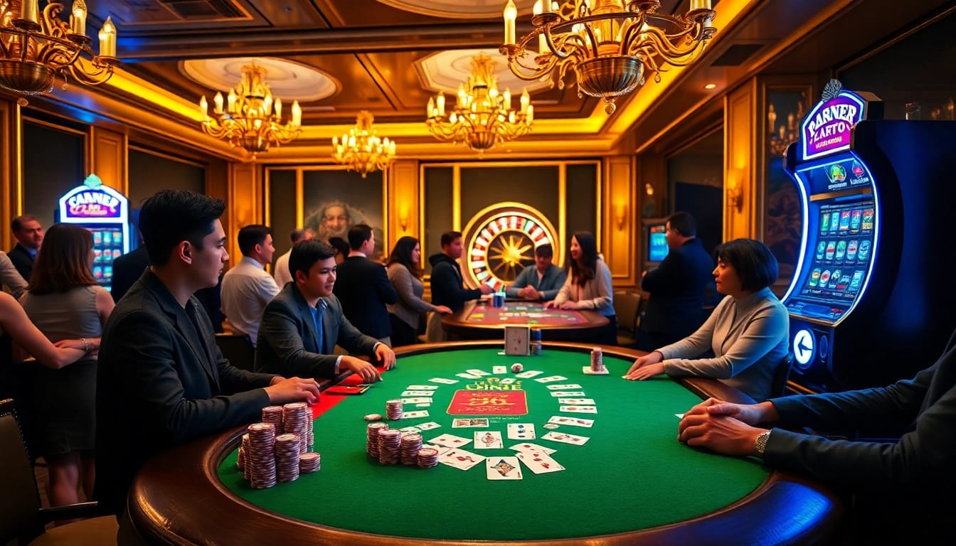 Player engaging at the PS99 poker table with vibrant chips and cards in an elegant casino setting.