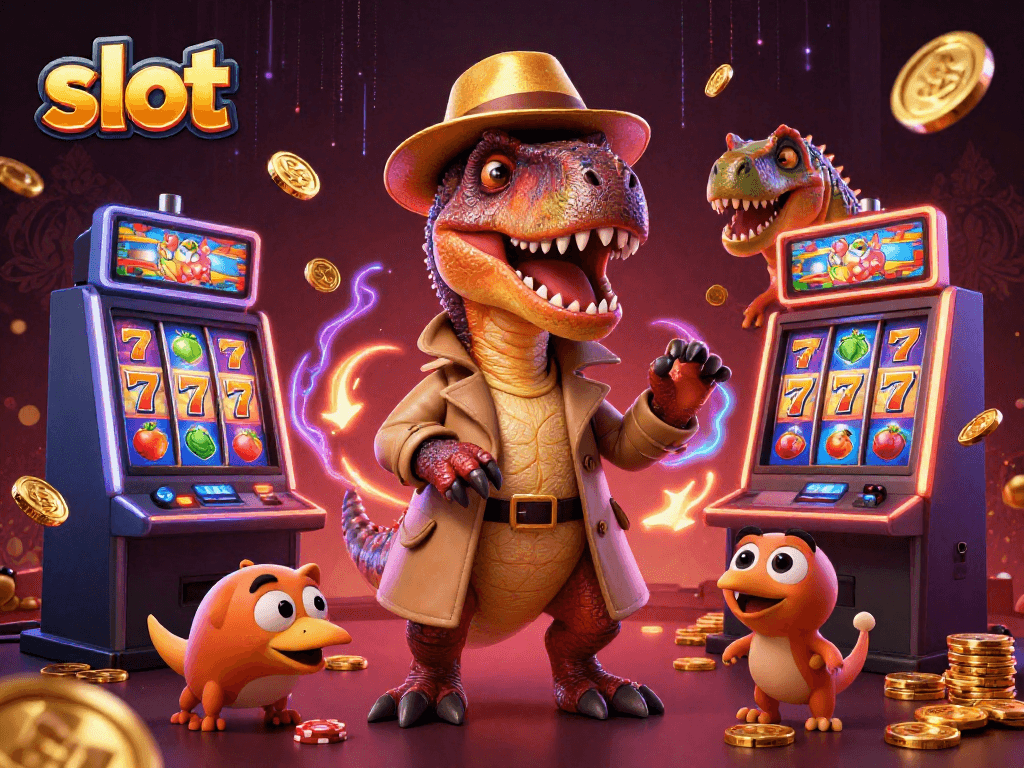 Experience the thrill of slot machines with a sneaky velociraptor at play, stealing the spotlight.