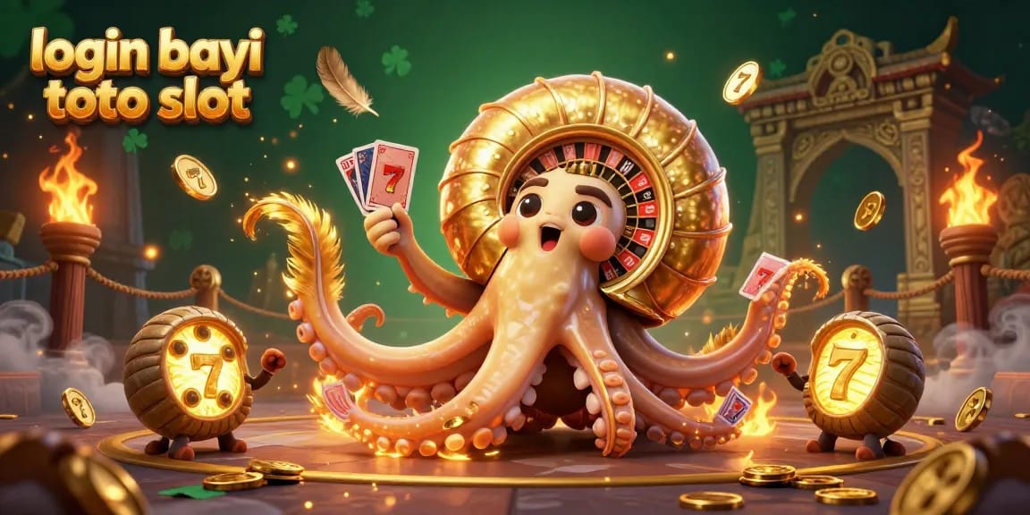 Experience excitement with login bayi toto slot as golden coins and jackpot symbols swirl around a giant nautilus in a vibrant casino scene.