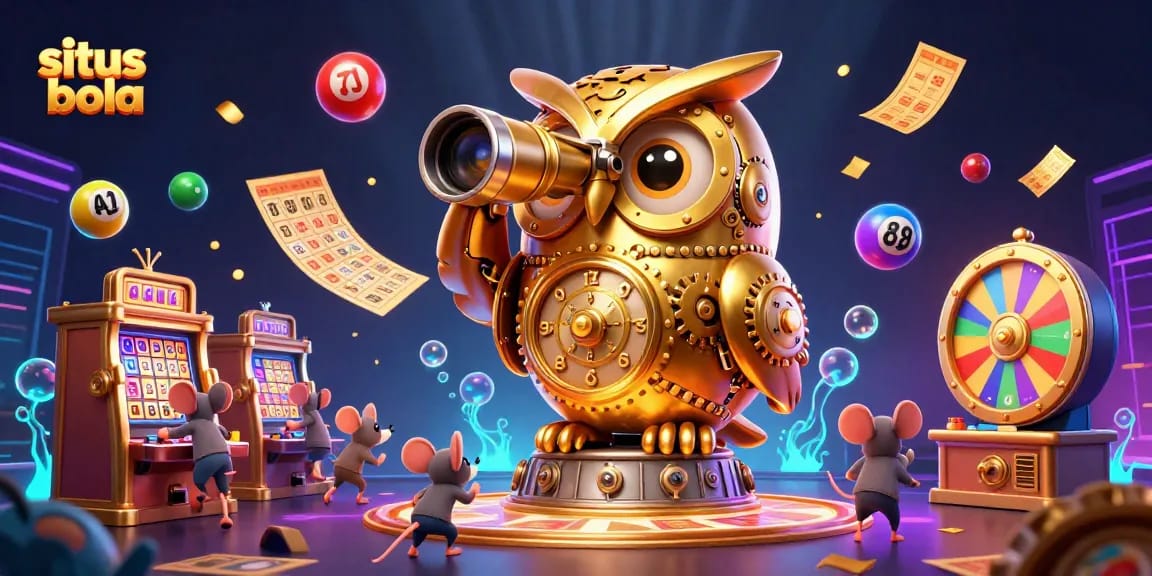 Engage in exciting situs bola action with golden owl and vibrant casino elements.