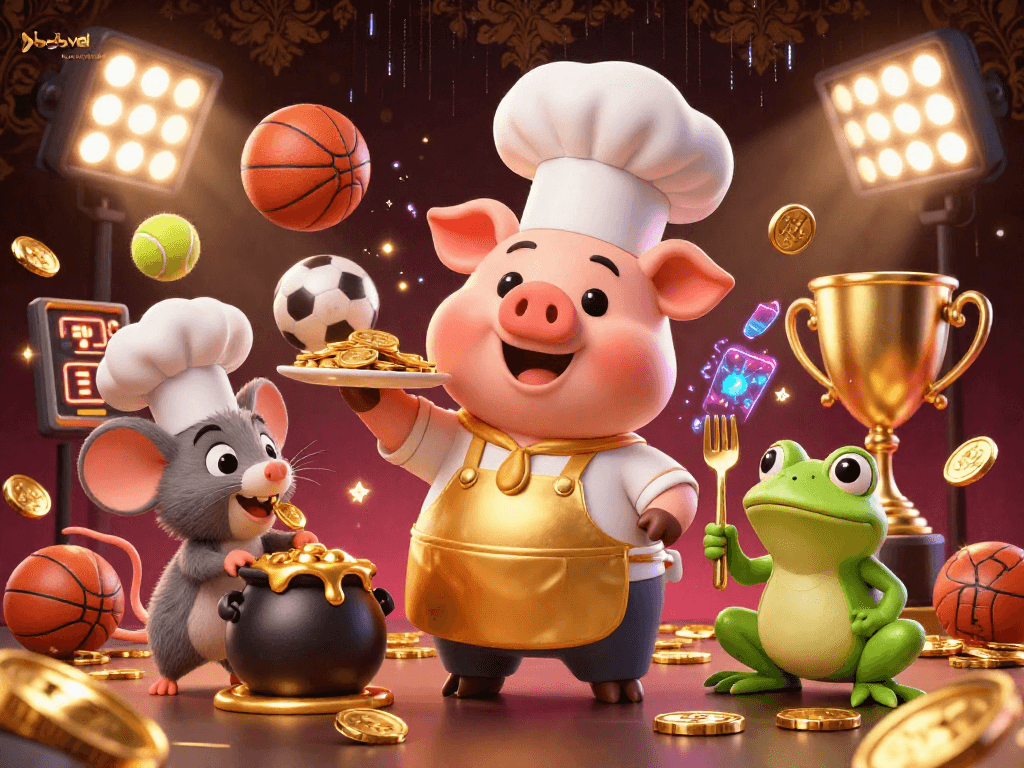 Engage in betya basketball betting with a captivating 3D scene featuring cartoon characters, dynamic sports elements, and golden rewards.