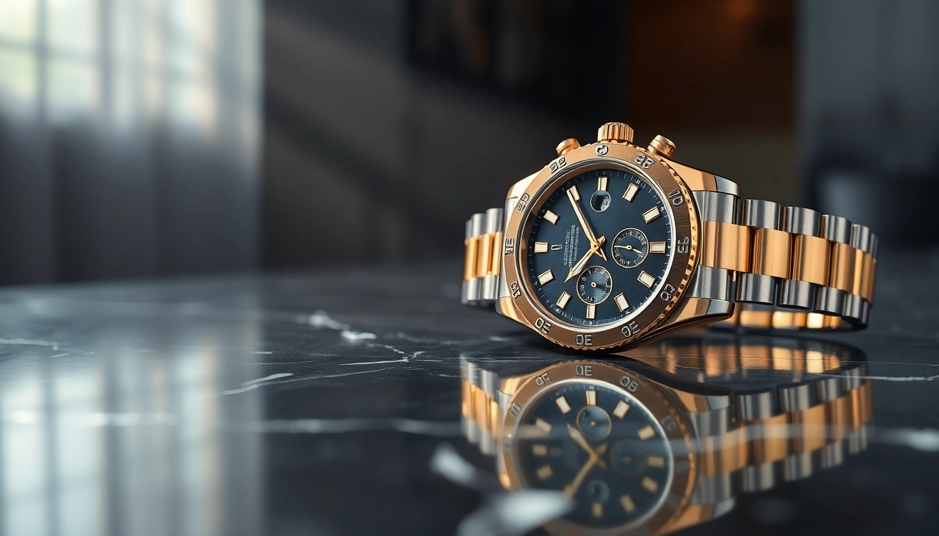 View of a stunning rolex replica watch highlighting its exquisite details.
