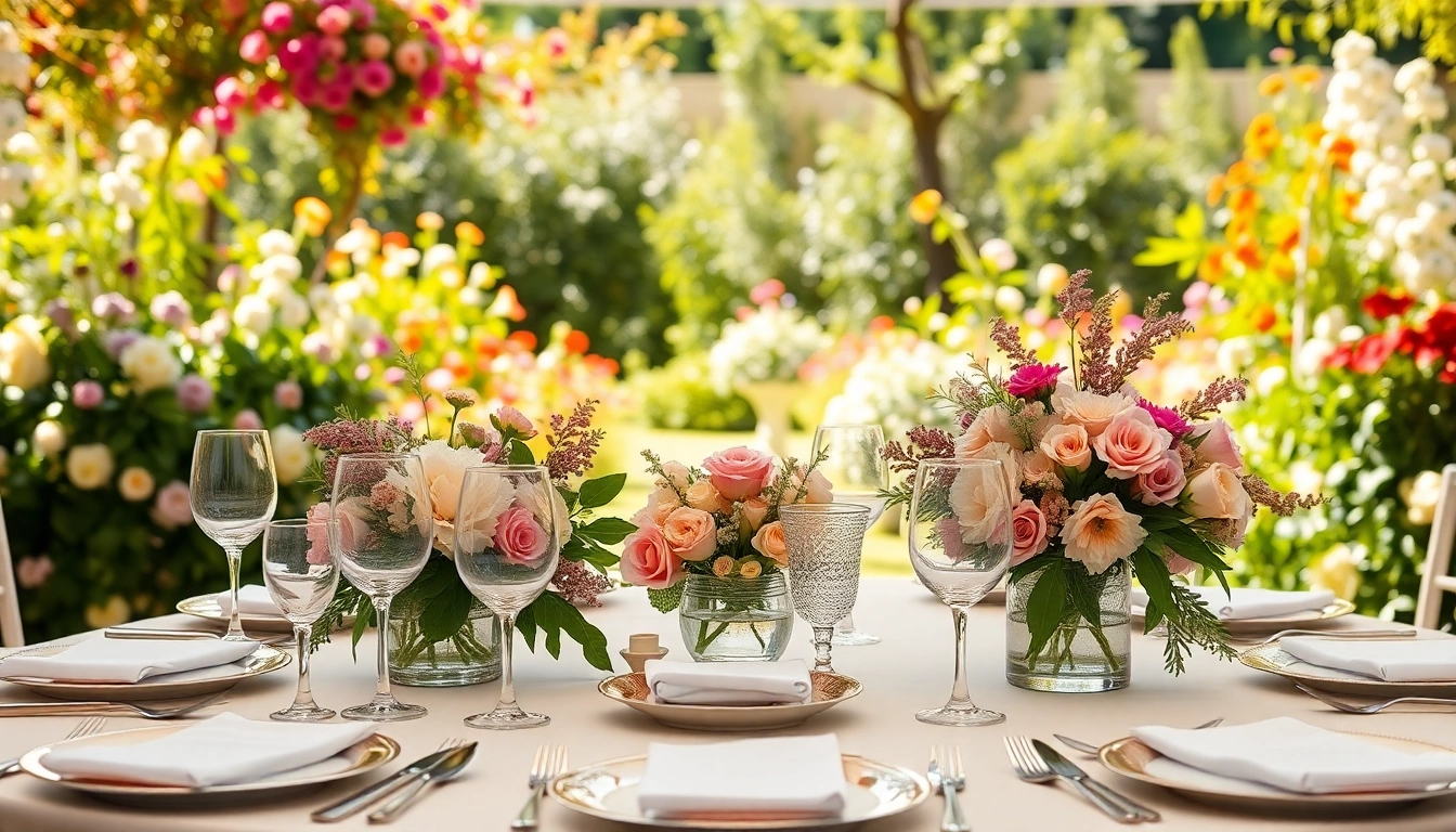 Elegant wedding & event rentals featuring a stylish outdoor table setting and floral decor.