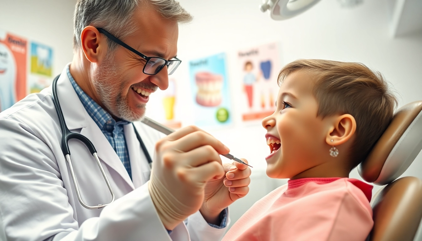 Find an orthodontist near by me in a modern dental clinic, showcasing a caring interaction.