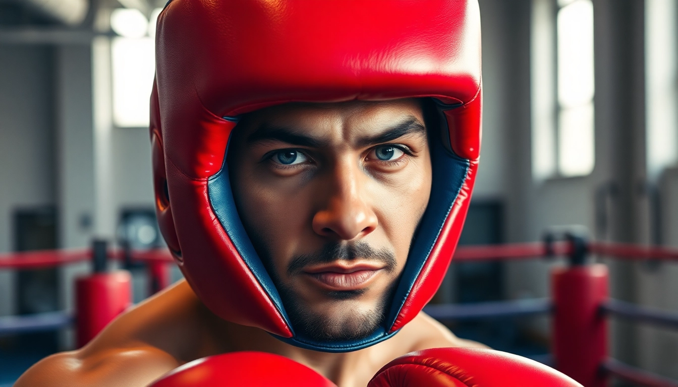 Schütze mit hochwertigem Headgear Boxing, bereit für das Training im Fitnessstudio.