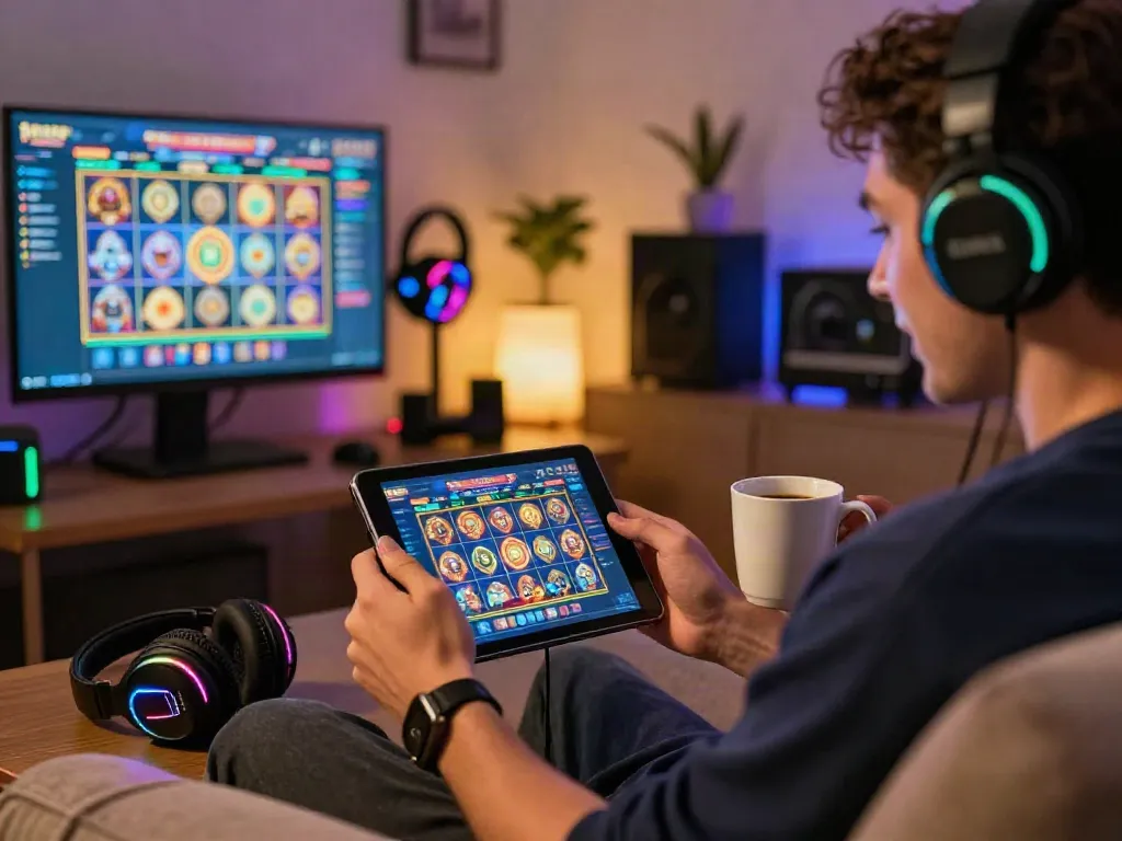 Experience luxury12 slots with engaging gameplay in a vibrant gaming setup.