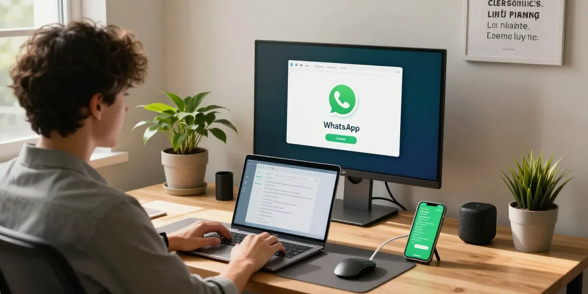Workspace featuring WhatsApp電腦版 on a monitor, promoting efficient communication.