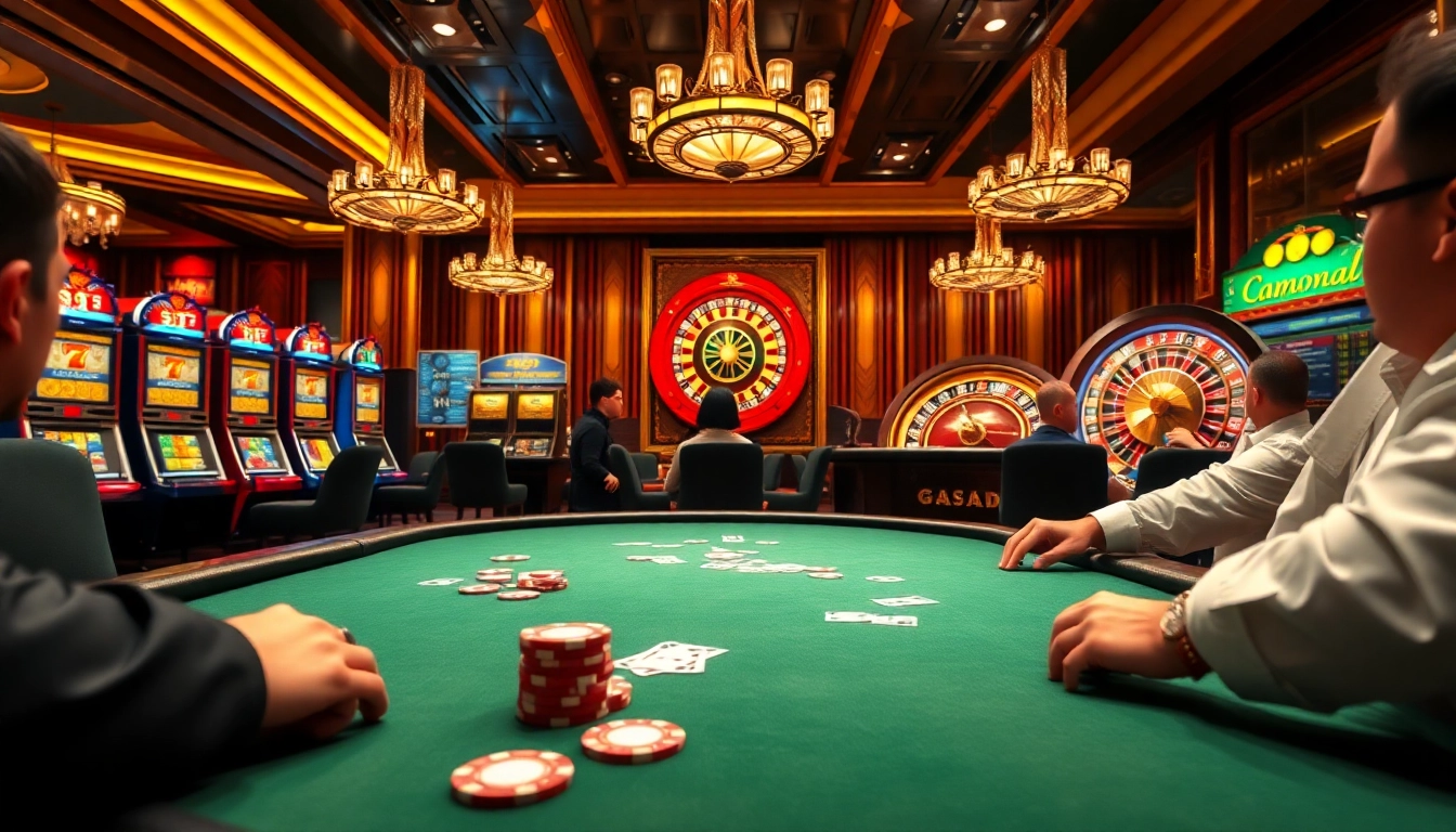 Experience thrilling game play at MM 88 casino with vibrant poker tables and slot machines.