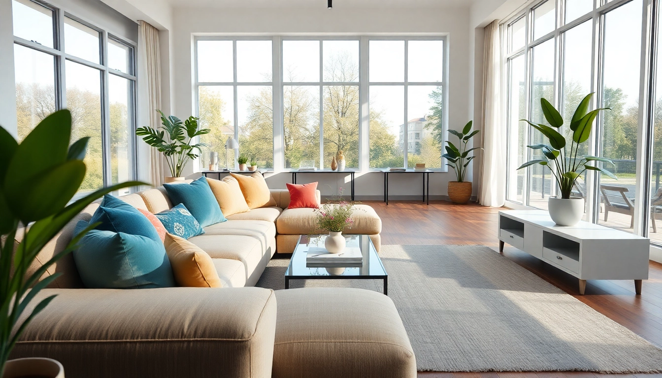 Embrace Seamless Living with a serene modern living room design featuring vibrant textures.