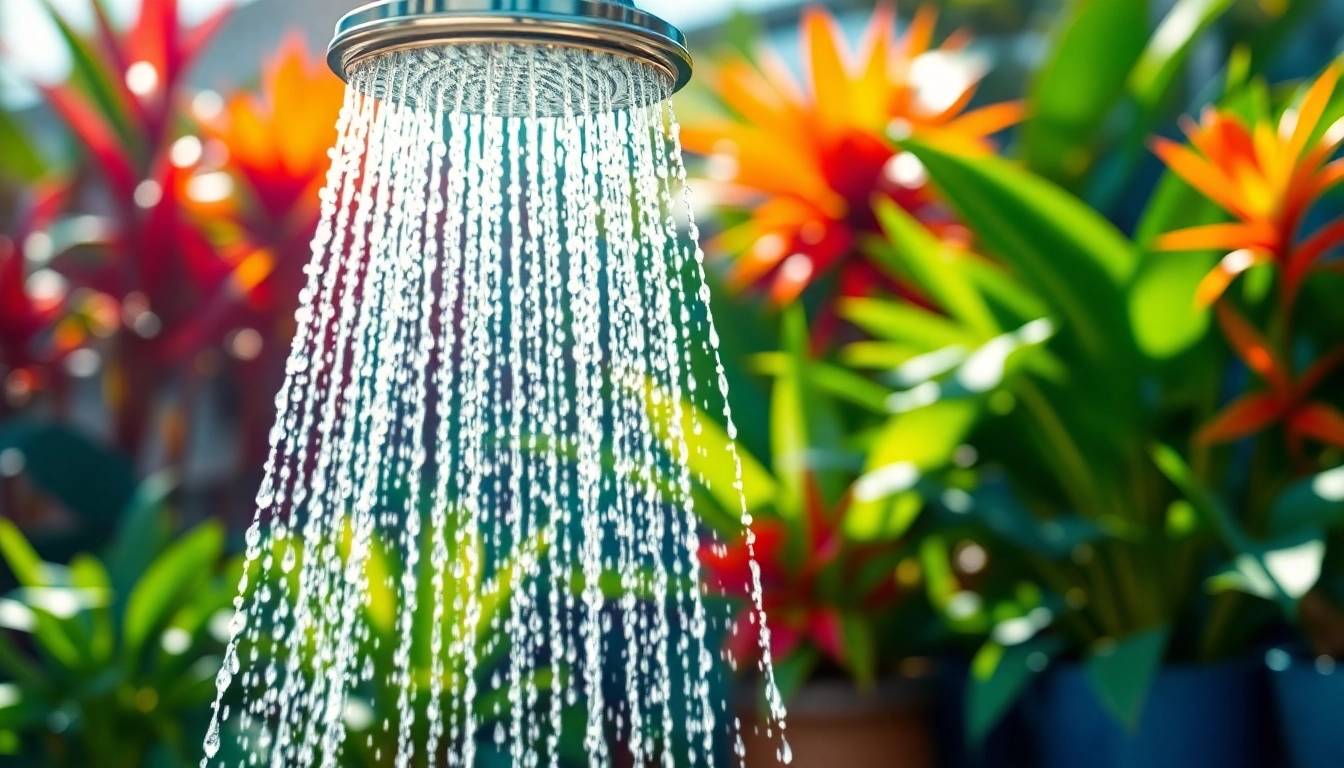Explore sunny shower usa inc's vibrant shower experience amidst lush greenery and sunlight.