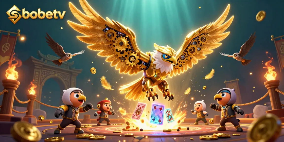 Experience thrilling gameplay with sbobetv as a cybernetic eagle dives through vibrant casino elements.