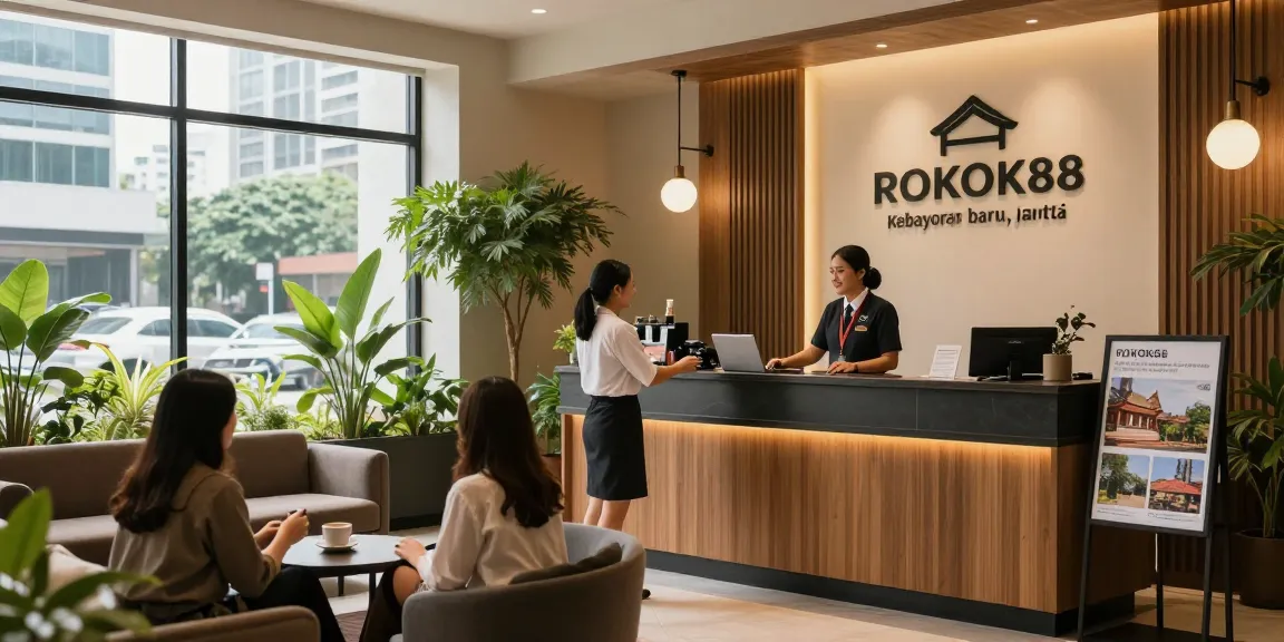 rokok 88 hotel lobby welcoming guests with modern decor and plants