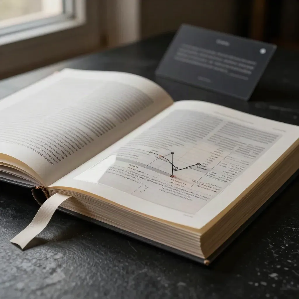 Forex chart guide booklet with acetate overlays and ribbon on a dark studio surface