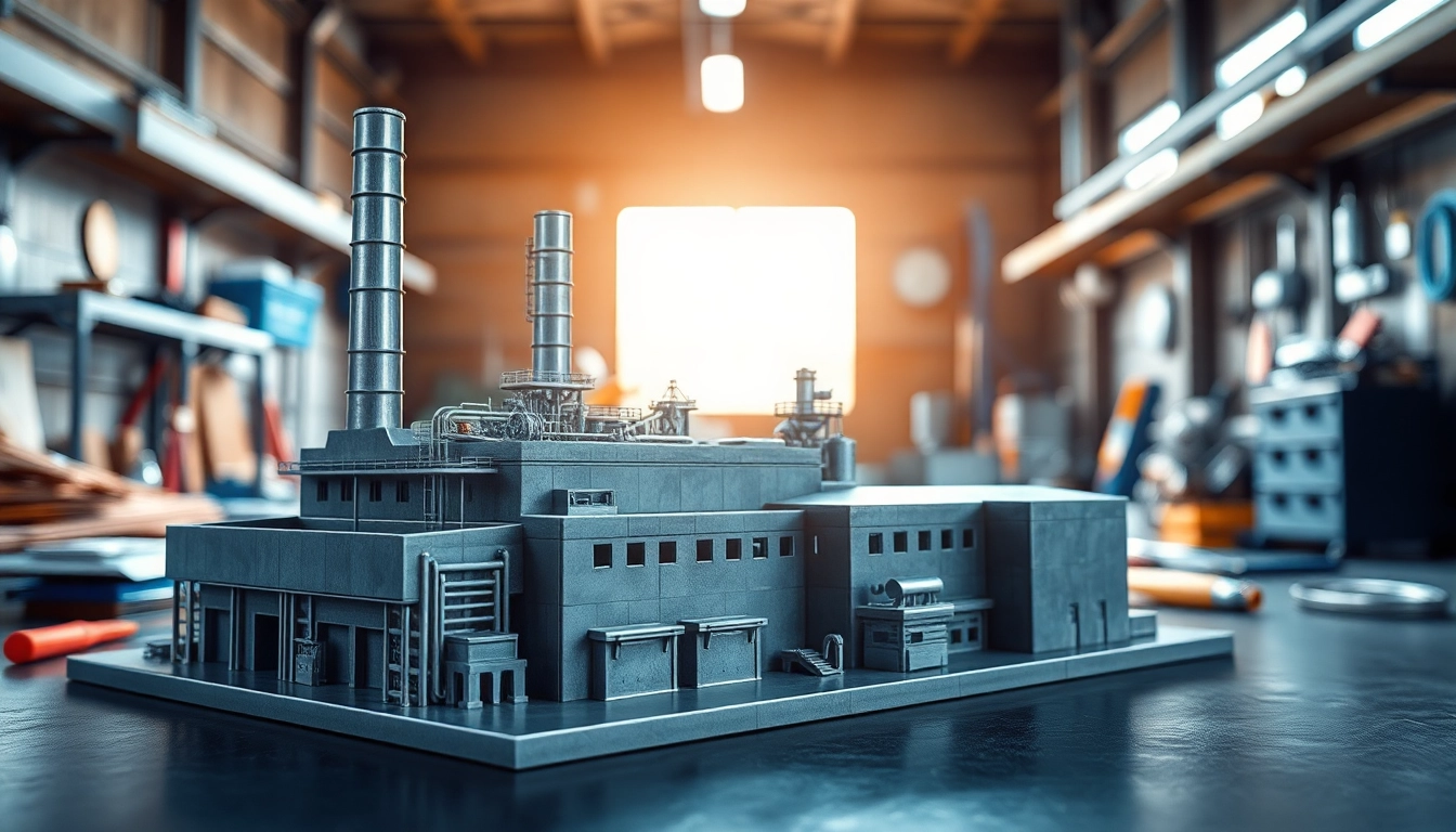 Industriemodellbau eines Fabrikmodells in heller Werkstattumgebung