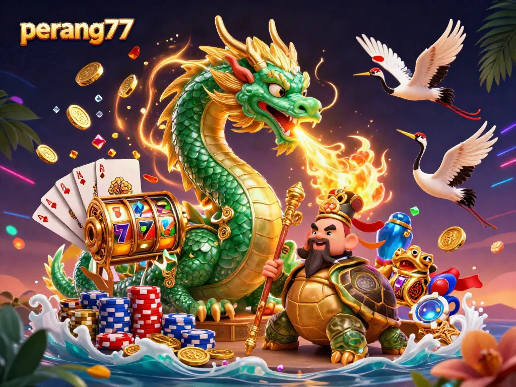 Menangkan permainan di perang77 dengan kekuatan naga dan simbol keberuntungan yang mengelilinginya.