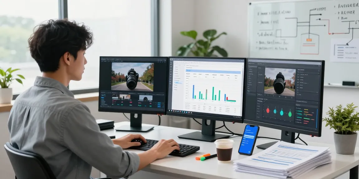 Professional data analyst using an ai image detector tool in a modern workspace
