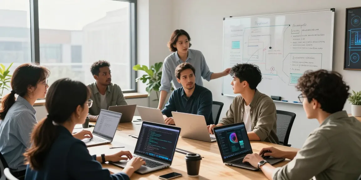 AWAM Discover team collaborating on innovative AI technology and video streaming solutions in a modern office.