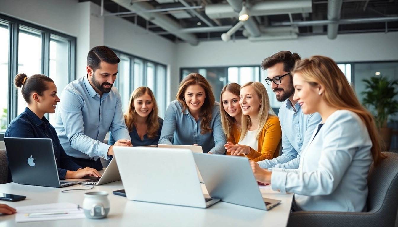 Managed IT services near me by a professional team collaborating in a modern office.