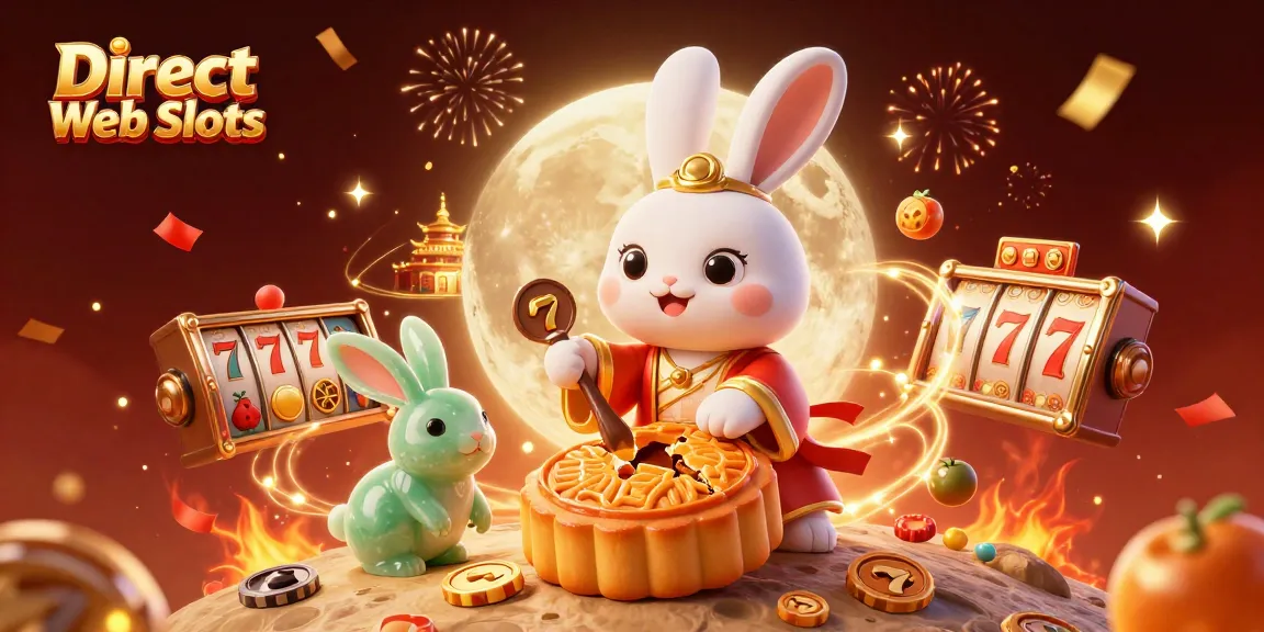 Experience Direct Web Slots with vibrant slot machine elements surrounded by a moon rabbit and festive decorations.